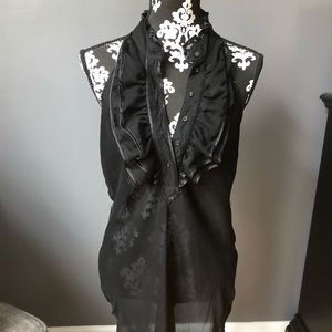 Black sheer race back ruffle top